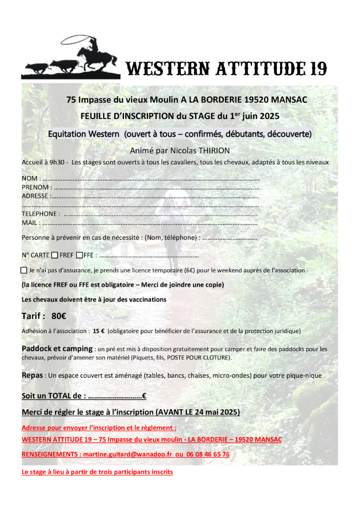 Stage Western 1er juin