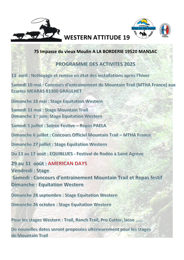 PROGRAMME DES ACTIVITES 2025